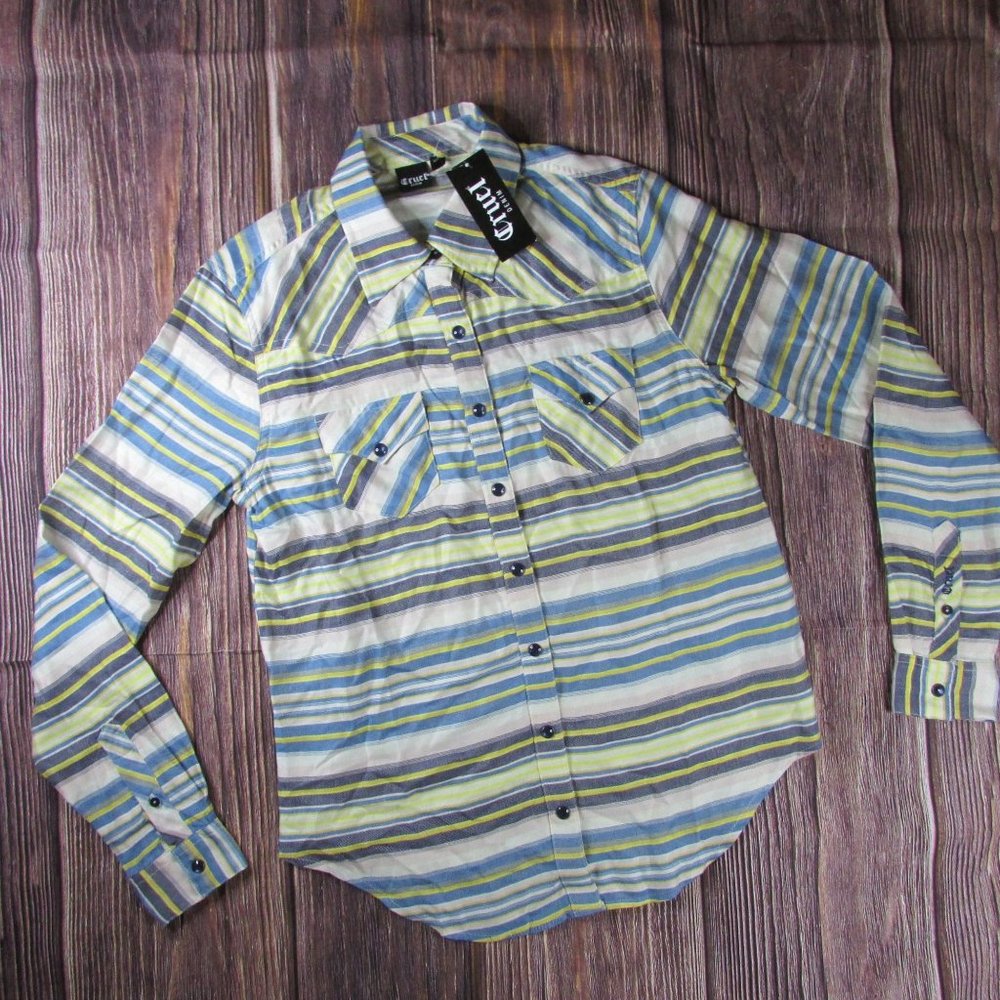 NWT Cruel Denim Women's Stripe Western Long Sleeve Button Down Shirt-Multi